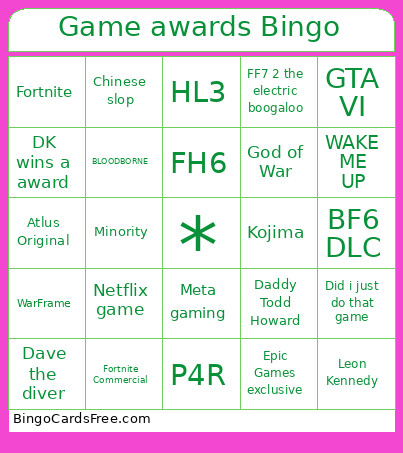 Game Awards Bingo Card 3