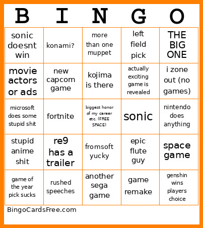 Game Awards Bingo Card 2