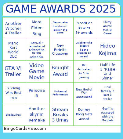 Game Awards BSus Bingo Card