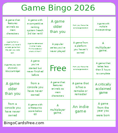 Game 2026 Bingo Card
