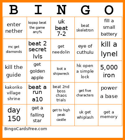 Game Gauntlet Bingo Card
