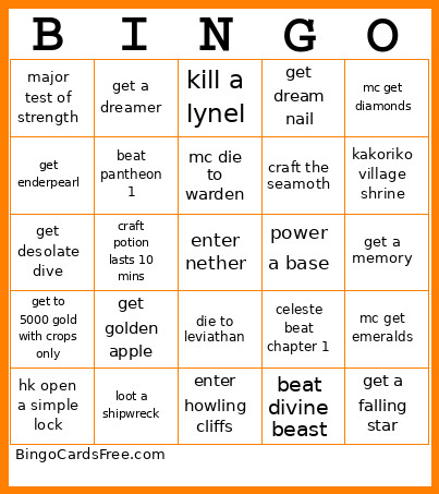 Game Gauntlet Bingo Card