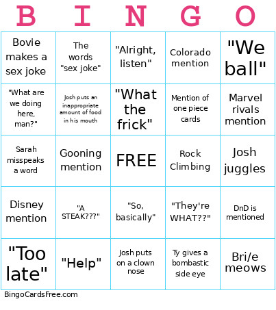 Game Changer Bingo Card