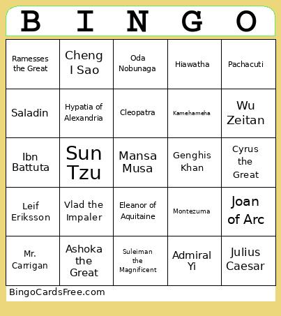 Game Changers Bingo Card