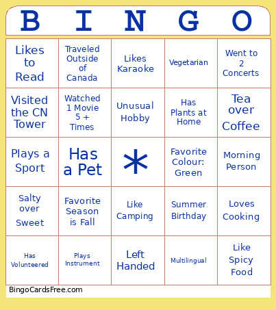 Game Day Bingo Card