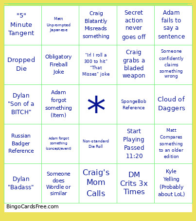 Game Day Bingo Card