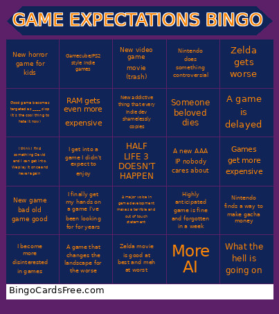 GAME EXPECTATIONS Bingo Card