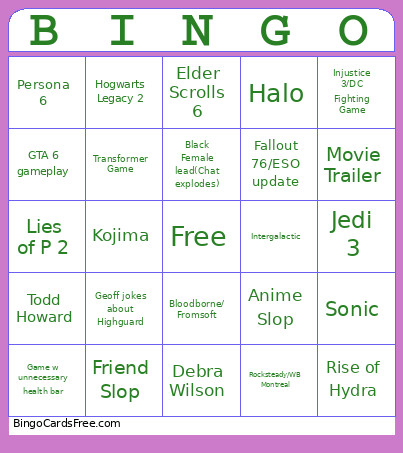 Game Fest Bingo Card