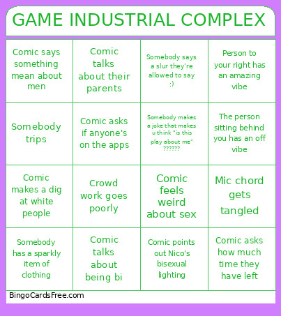 GAME INDUSTRIAL COMPLEX Bingo Card