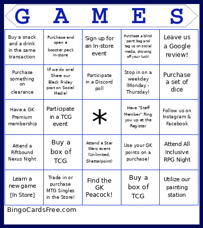 Game Kastle Black Friday Bingo Card