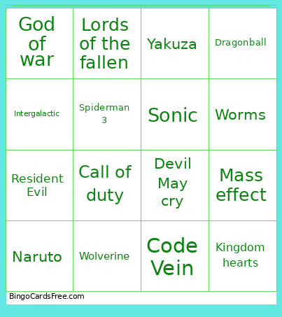 Game Showcase Bingo Card