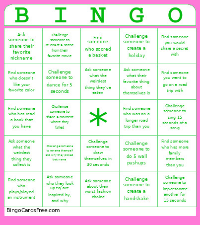 Game Time Bingo Card