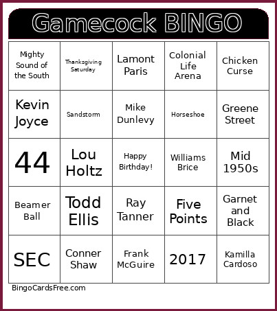 Gamecock Bingo Card