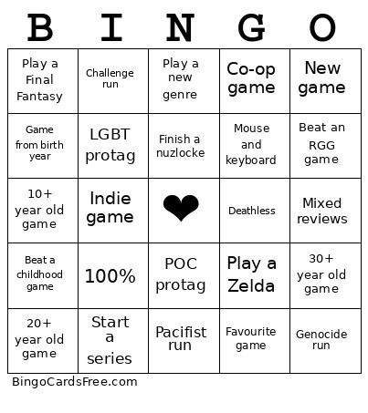 Gamer Bingo Card