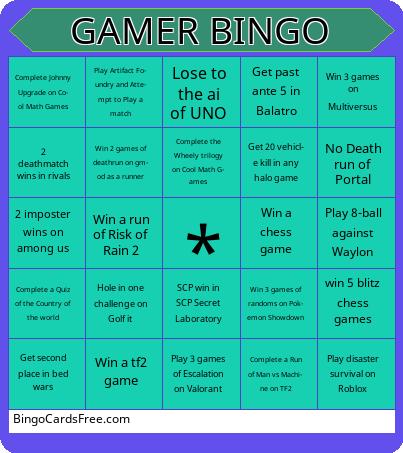 Gamer Bingo Cards Free Pdf Printable Game, Title: GAMER BINGO