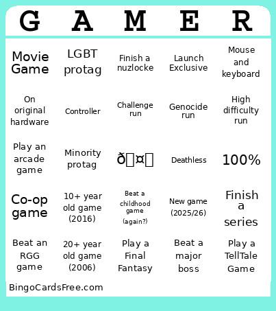 Gamer Bingo Card