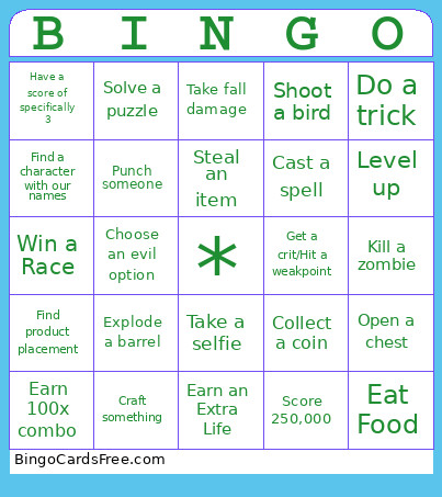 Gamer Challenge Bingo Card