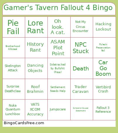 Gamer's Tavern Fallout 4 Bingo Card