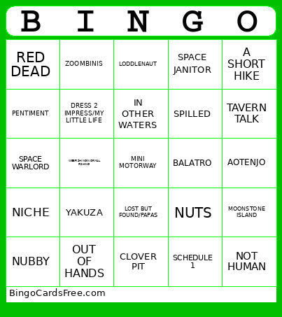 GAMES Bingo Card