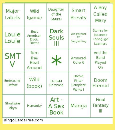 Games Books Bingo Card