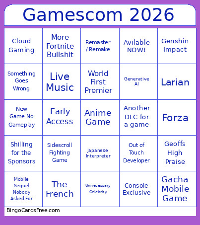 Gamescom 2026 Bingo Card