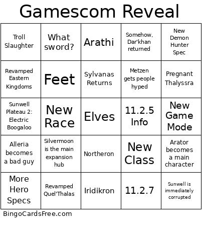 Gamescom Midnight Reveal Bingo Card