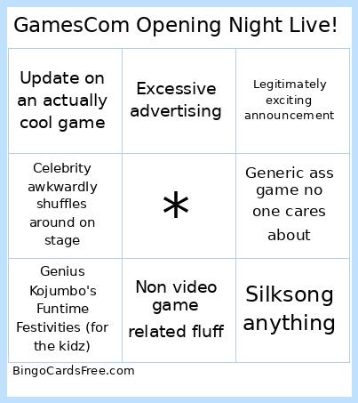 GamesCom Opening Night Live! Bingo Card