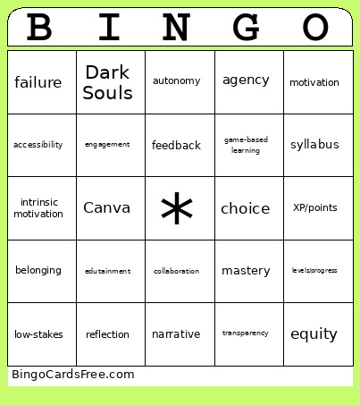 Gamification Bingo Card