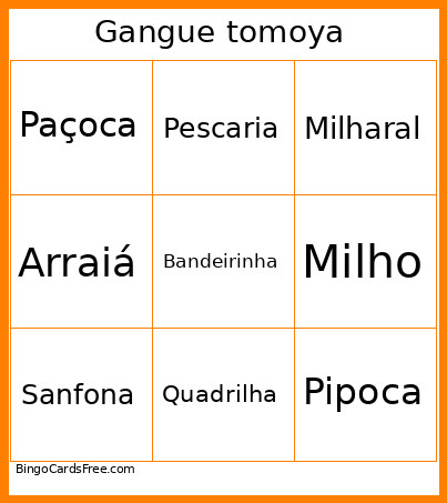 Gangue Tomoya Bingo Card