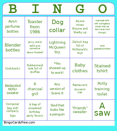 Garage Sale Bingo Card