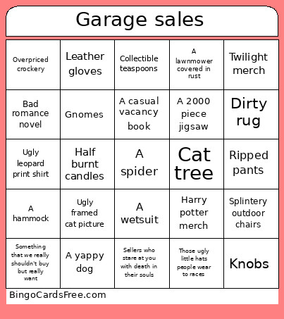 Garage Sales Bingo Card