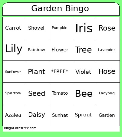 Garden Bingo Card