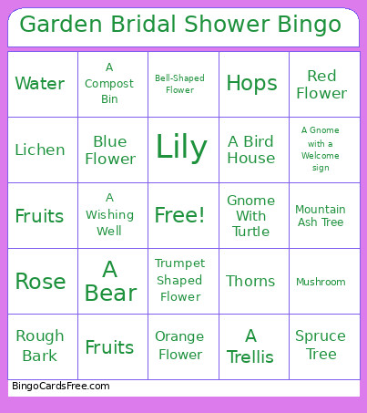 Garden Bridal Shower Bingo Card