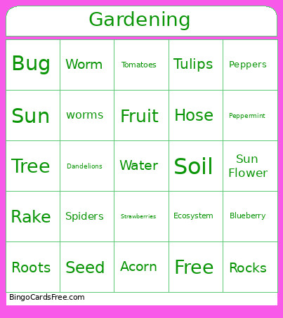 Gardening Bingo Card
