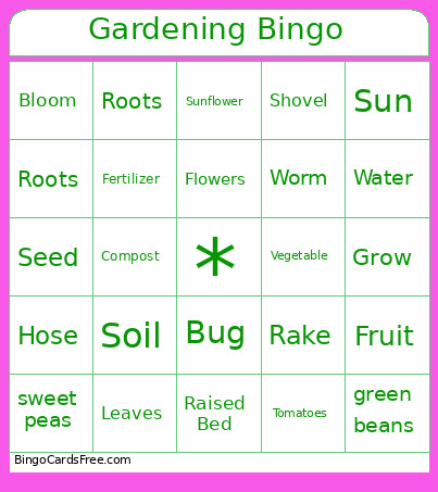 Gardening Bingo Card