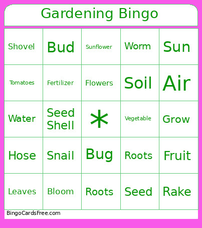 Gardening Bingo Card 2