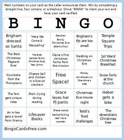 Gardner Christmas 2025 Bingo Card