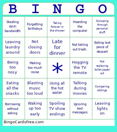 Gardner Family Bingo Card