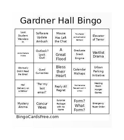 Gardner Hall Bingo Card