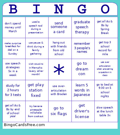 Garrett's 2026 Bingo Card