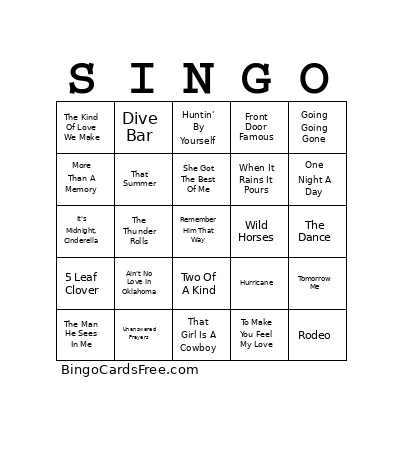 Garth Brooks And Luke Combs Bingo Card