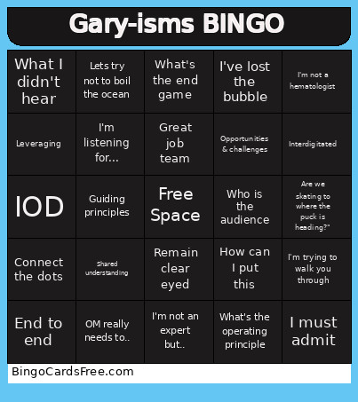 Gary-isms Bingo Card