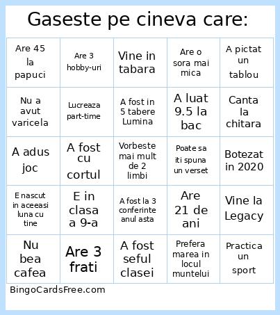 Gaseste Pe Cineva Care: Bingo Card