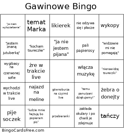 Gawinowe Bingo Card
