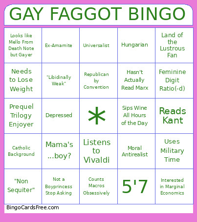 GAY FAGGOT Bingo Card