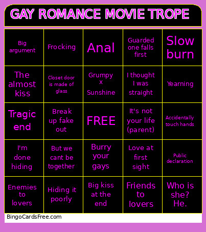 GAY ROMANCE MOVIE TROPE Bingo Card