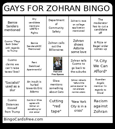 Gays For Zohran Bingo Card