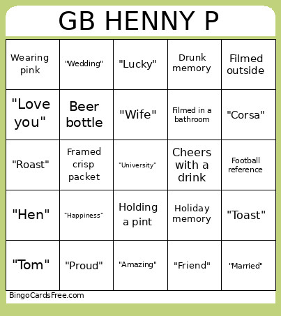 GB HENNY P Bingo Card