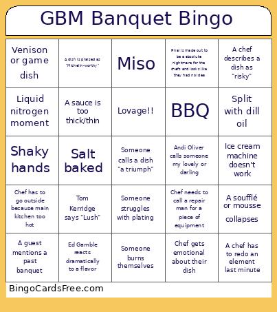 GBM Banquet Bingo Card