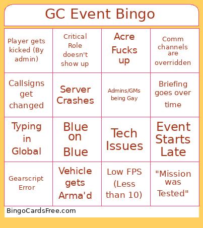GC Event Bingo Card